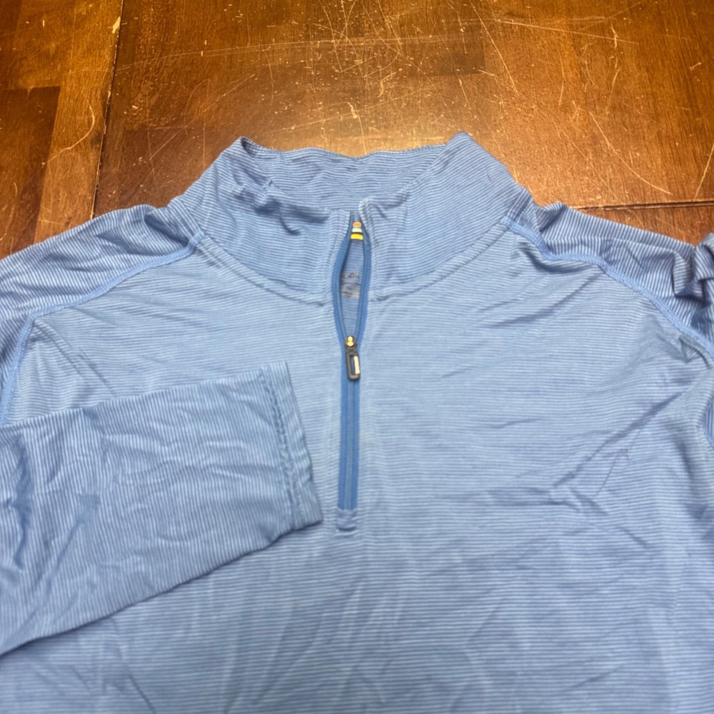 Smartwool Merino 150 1/4 Zip Pullover Men Medium Blue Striped Base Layer